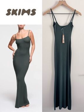 NWT SKIMS Soft Lounge Long Slip Dress Deep Sea XXS Petite